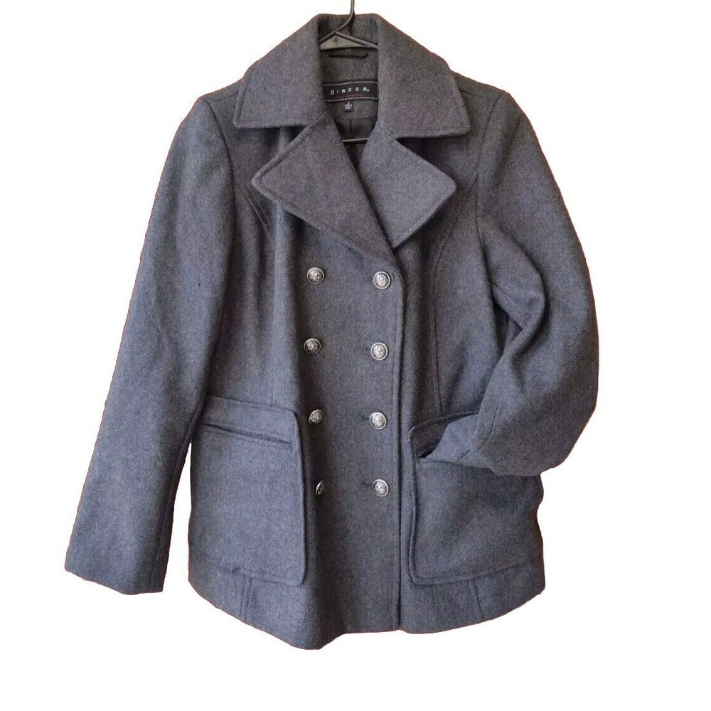 Giacca Gray Military Jacket New Wool Blend Style W/ Engraved Metal Buttons SZ S